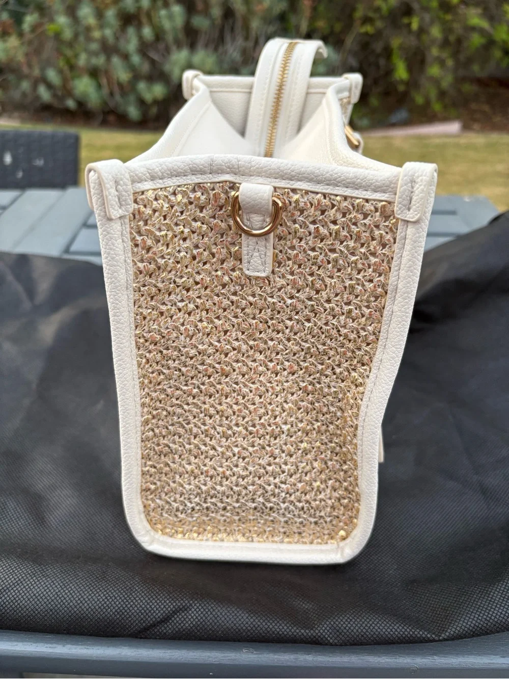 Kurt Geiger Cream and Gold Raffia Satchel